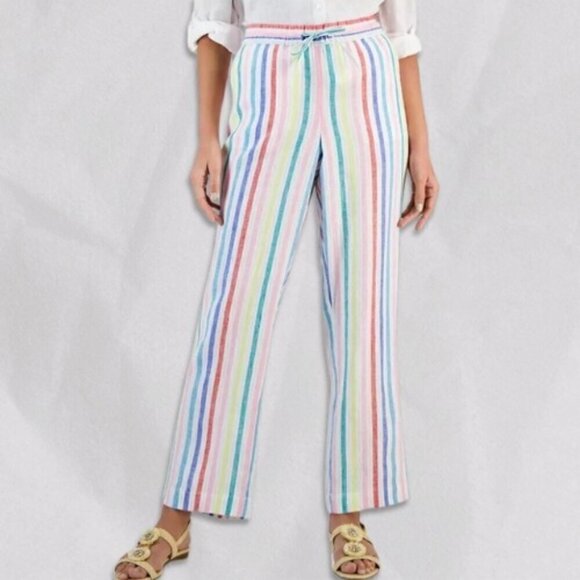 Charter Club Colorful Stripes Pocket Straight-Leg Linen Drawstring Pants M/L NWT - Picture 1 of 3